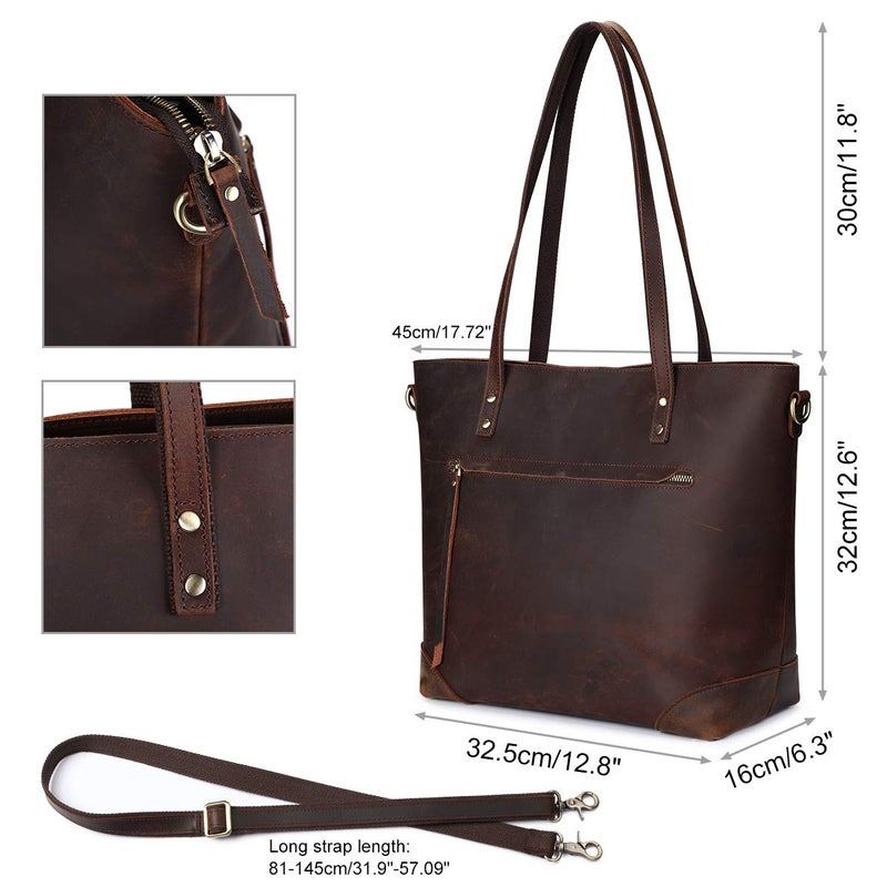 S-ZONE Vintage Genuine Leather Shoulder Bag Work Totes for Women Purse Handbag with Back Zipper Pocket Large - Image 5